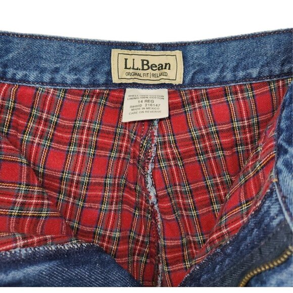LL Bean Jeans Women Size 14 Reg Orig Fit Relaxed Fully Lined Red Plaid Roll Cuff - Picture 5 of 9